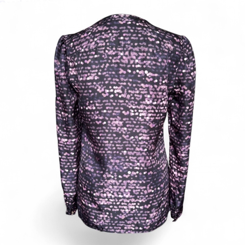 Tory Burch Silk Blouse Purple Black Blurred Dot XS Career Business Designer Luxe - Picture 10 of 16